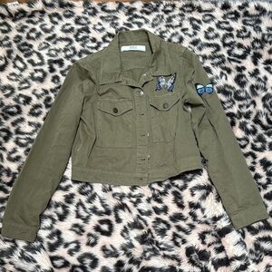 Zara Olive Green Jacket with Butterfly Patches